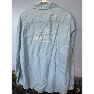 Tommy Bahama‎ Waikiki Shirt 100% Linen Reverse Print Blue 3XL